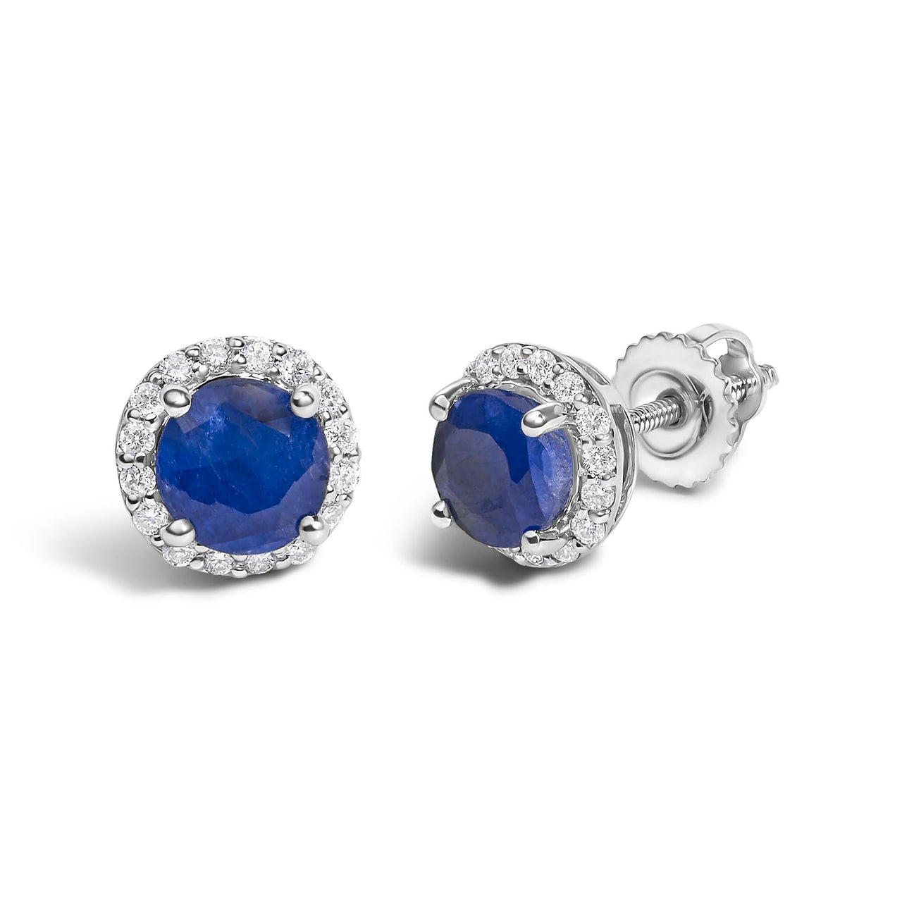 10K Gold Gemstone and 1/6 Cttw Diamond Halo Stud Earring