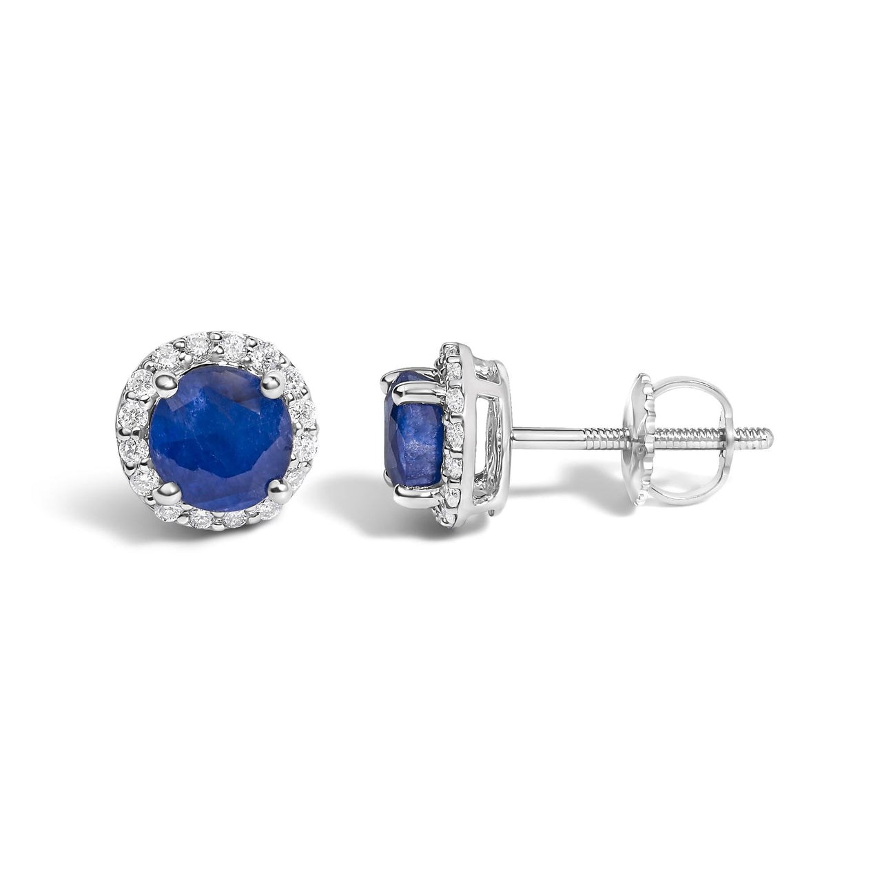 10K Gold Gemstone and 1/6 Cttw Diamond Halo Stud Earring