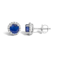 10K Gold Gemstone and 1/6 Cttw Diamond Halo Stud Earring