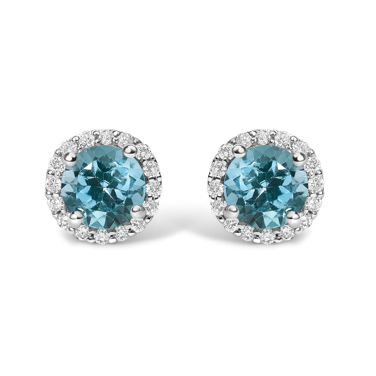 10K Gold Gemstone and 1/6 Cttw Diamond Halo Stud Earring