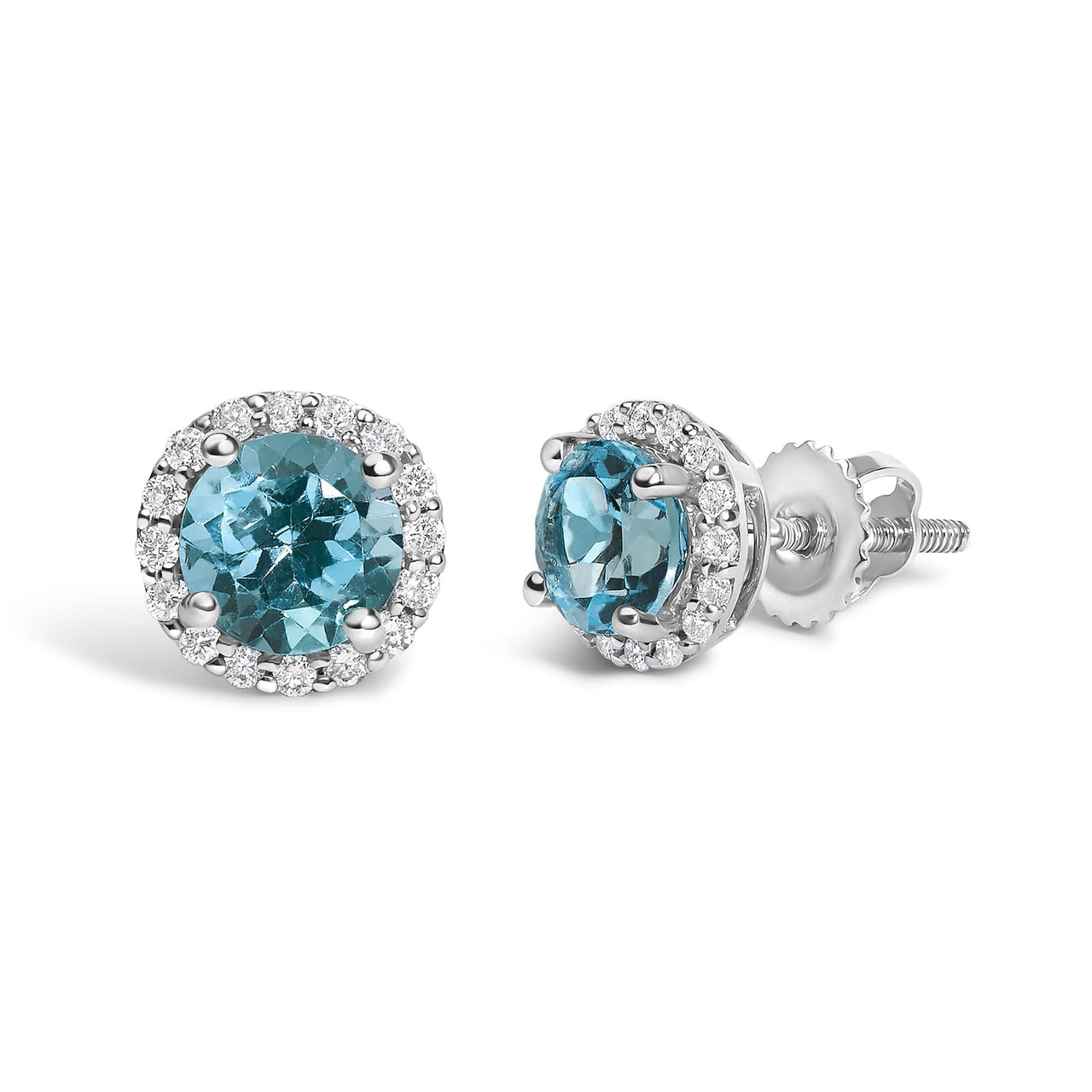 10K Gold Gemstone and 1/6 Cttw Diamond Halo Stud Earring