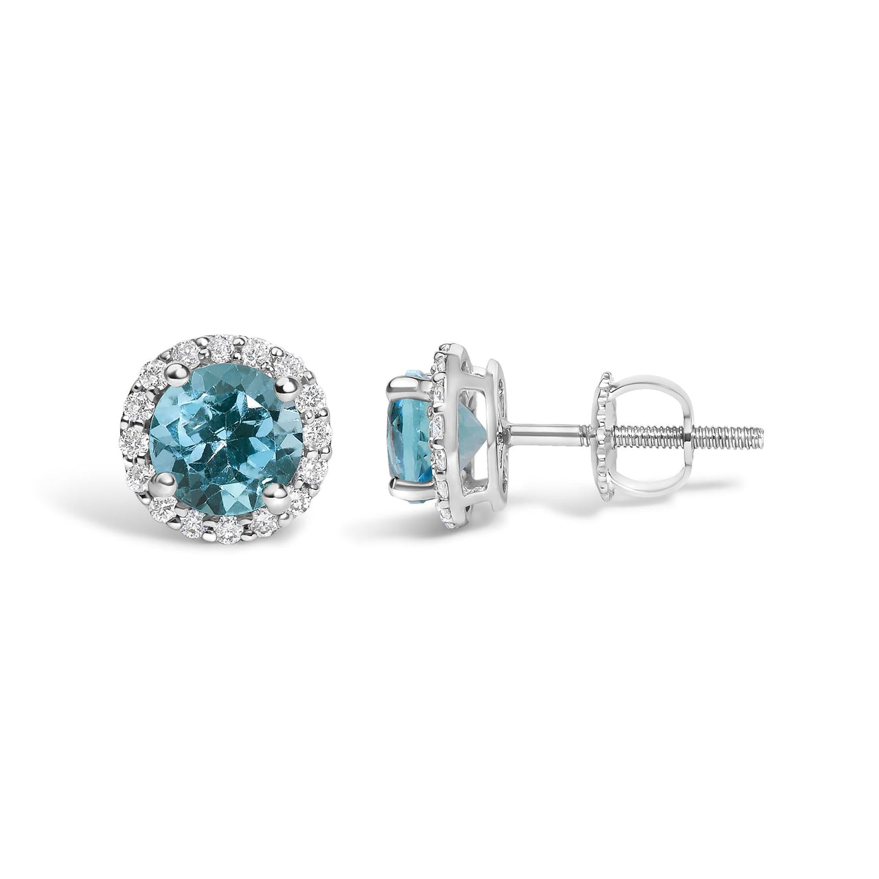 10K Gold Gemstone and 1/6 Cttw Diamond Halo Stud Earring