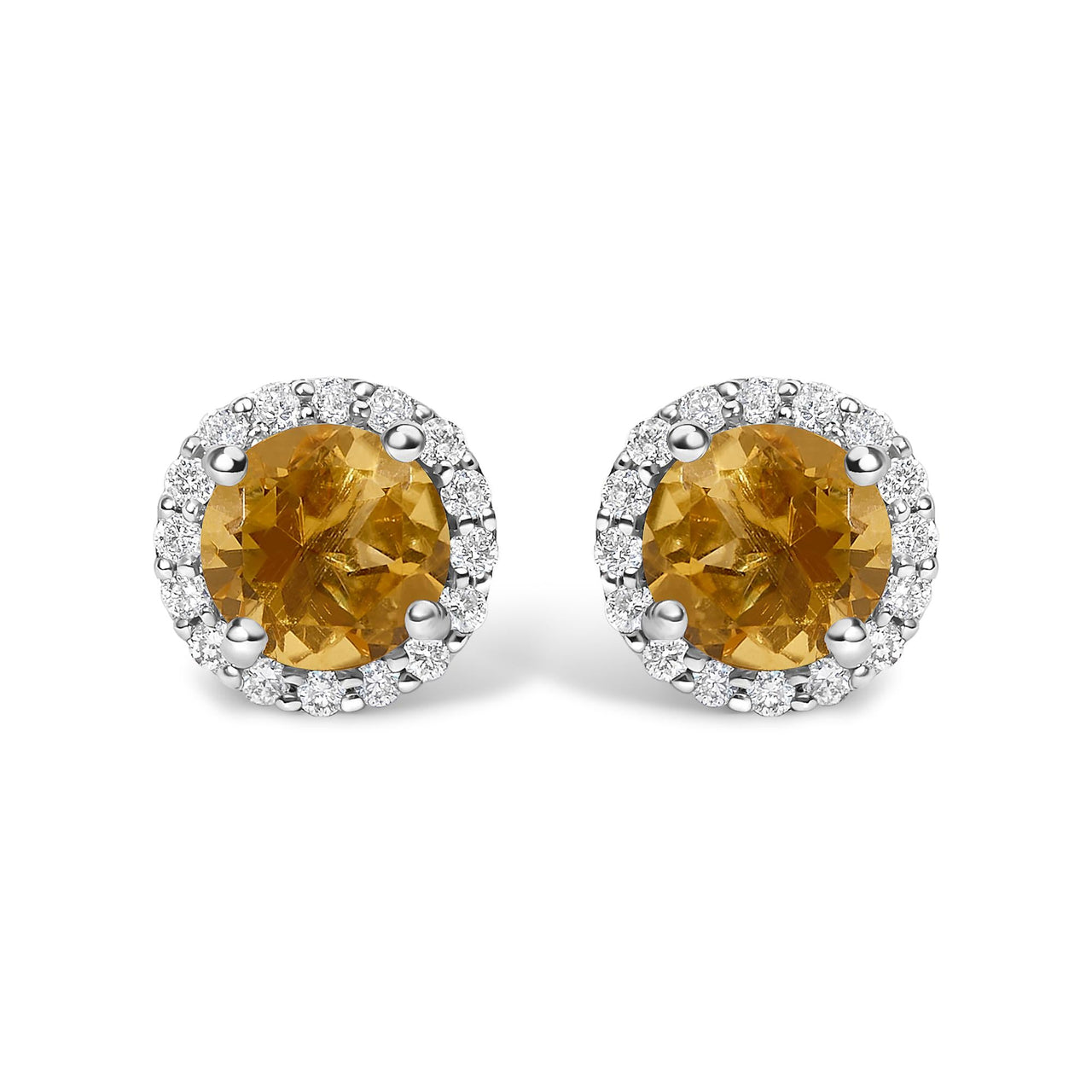 10K Gold Gemstone and 1/6 Cttw Diamond Halo Stud Earring