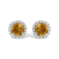 10K Gold Gemstone and 1/6 Cttw Diamond Halo Stud Earring
