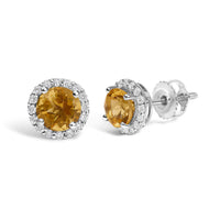 10K Gold Gemstone and 1/6 Cttw Diamond Halo Stud Earring