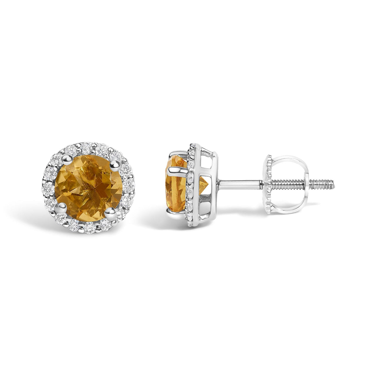 10K Gold Gemstone and 1/6 Cttw Diamond Halo Stud Earring