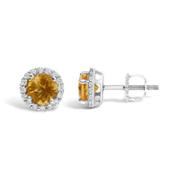 10K Gold Gemstone and 1/6 Cttw Diamond Halo Stud Earring