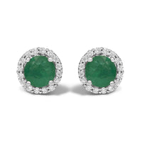 10K Gold Gemstone and 1/6 Cttw Diamond Halo Stud Earring