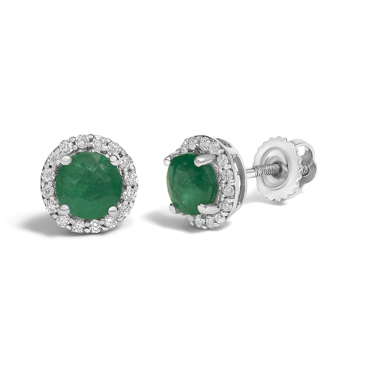 10K Gold Gemstone and 1/6 Cttw Diamond Halo Stud Earring