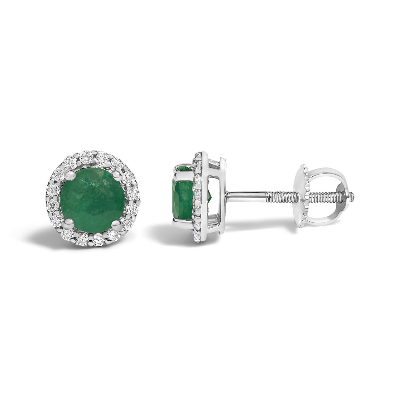 10K Gold Gemstone and 1/6 Cttw Diamond Halo Stud Earring