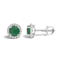 10K Gold Gemstone and 1/6 Cttw Diamond Halo Stud Earring