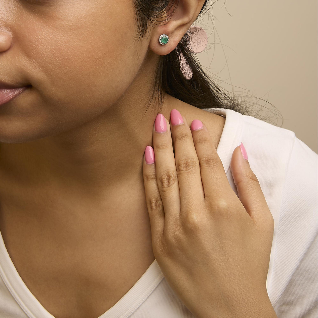 10K Gold Gemstone and 1/6 Cttw Diamond Halo Stud Earring