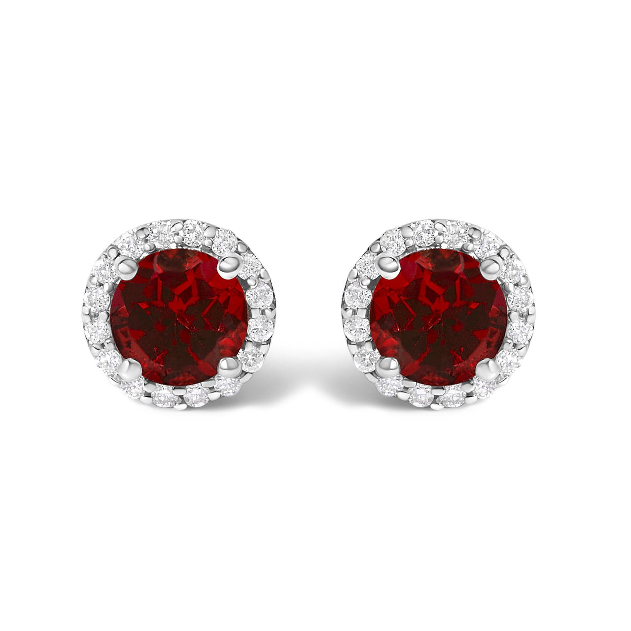 10K Gold Gemstone and 1/6 Cttw Diamond Halo Stud Earring