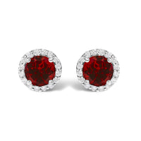 10K Gold Gemstone and 1/6 Cttw Diamond Halo Stud Earring