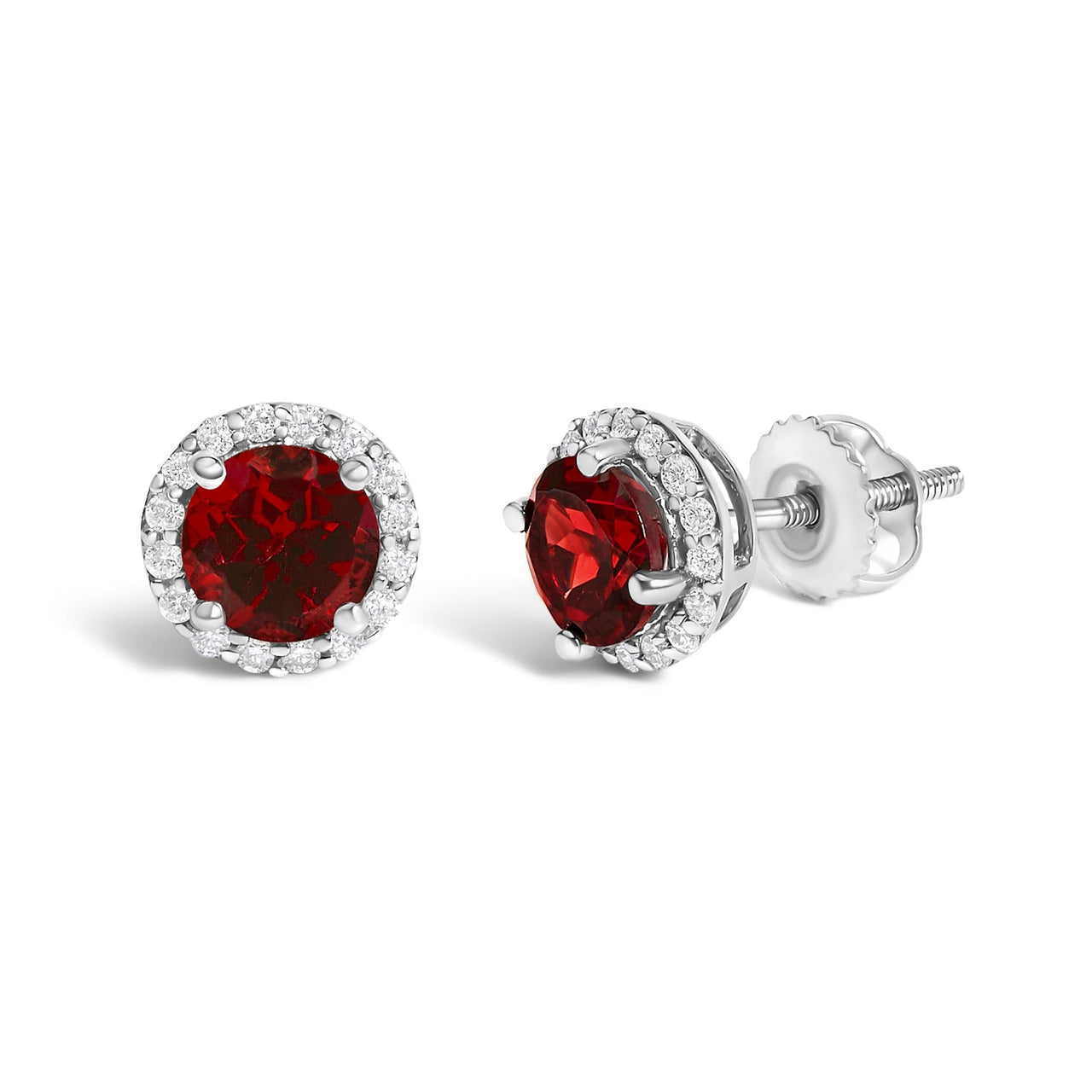 10K Gold Gemstone and 1/6 Cttw Diamond Halo Stud Earring