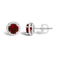 10K Gold Gemstone and 1/6 Cttw Diamond Halo Stud Earring