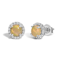 10K Gold Gemstone and 1/6 Cttw Diamond Halo Stud Earring