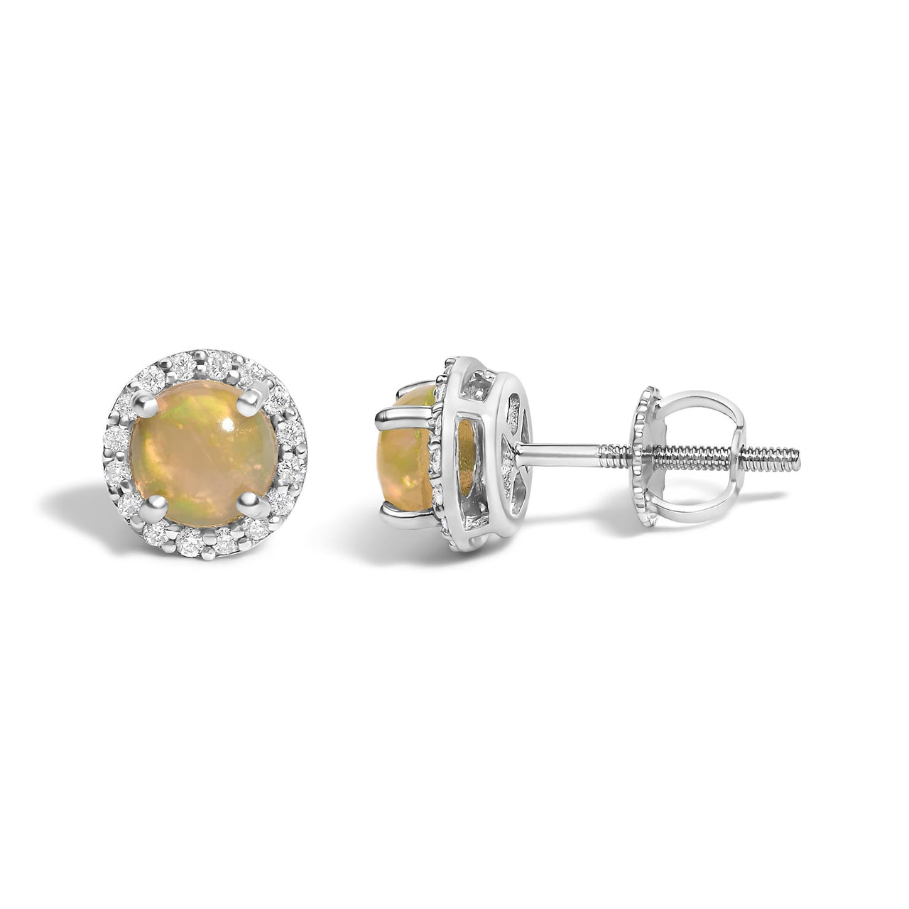 10K Gold Gemstone and 1/6 Cttw Diamond Halo Stud Earring