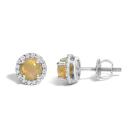 10K Gold Gemstone and 1/6 Cttw Diamond Halo Stud Earring