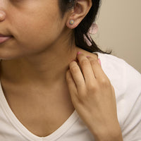 10K Gold Gemstone and 1/6 Cttw Diamond Halo Stud Earring