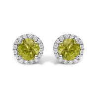 10K Gold Gemstone and 1/6 Cttw Diamond Halo Stud Earring
