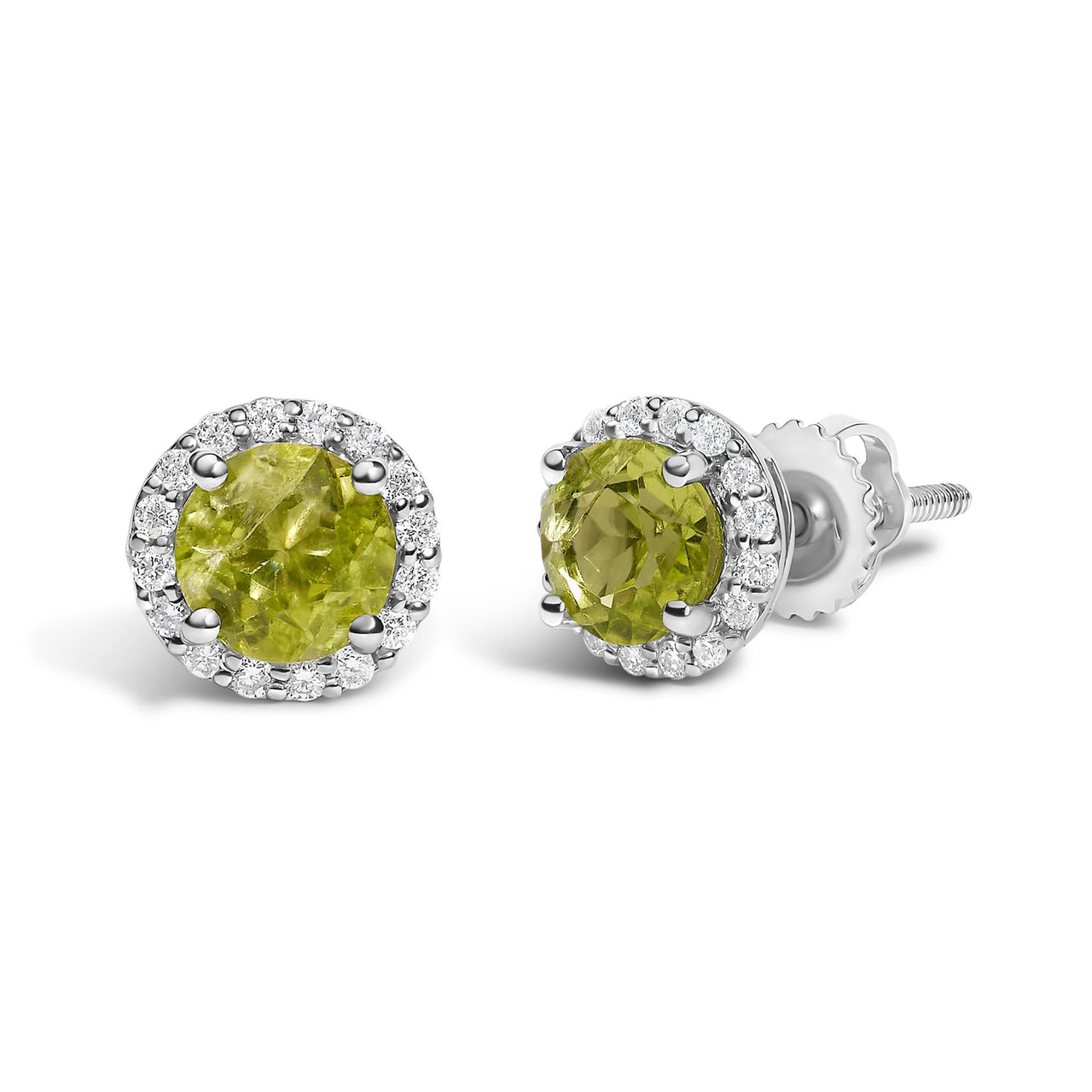 10K Gold Gemstone and 1/6 Cttw Diamond Halo Stud Earring