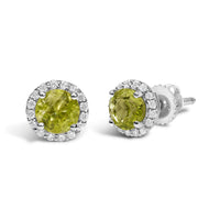 10K Gold Gemstone and 1/6 Cttw Diamond Halo Stud Earring