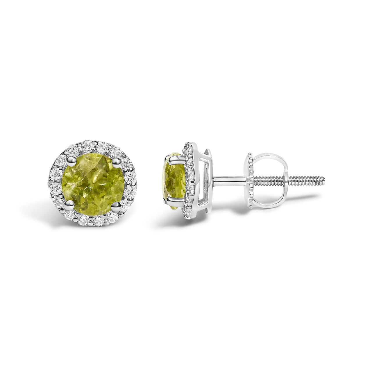 10K Gold Gemstone and 1/6 Cttw Diamond Halo Stud Earring