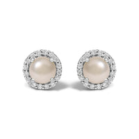 10K Gold Gemstone and 1/6 Cttw Diamond Halo Stud Earring