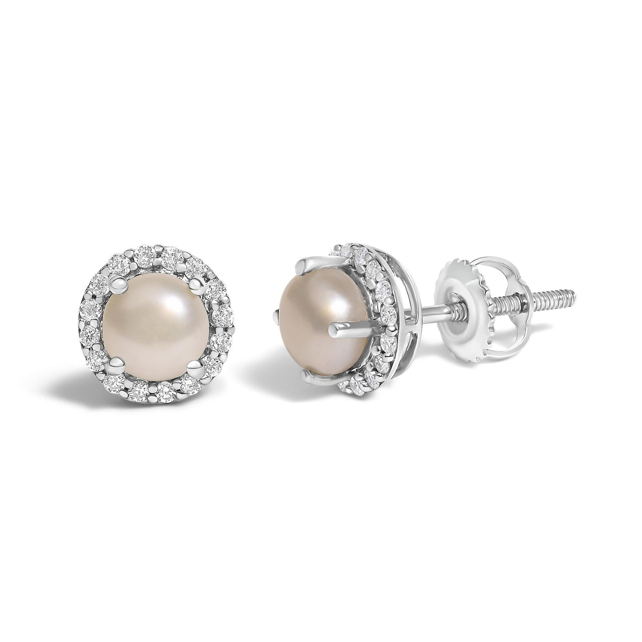 10K Gold Gemstone and 1/6 Cttw Diamond Halo Stud Earring