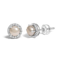 10K Gold Gemstone and 1/6 Cttw Diamond Halo Stud Earring