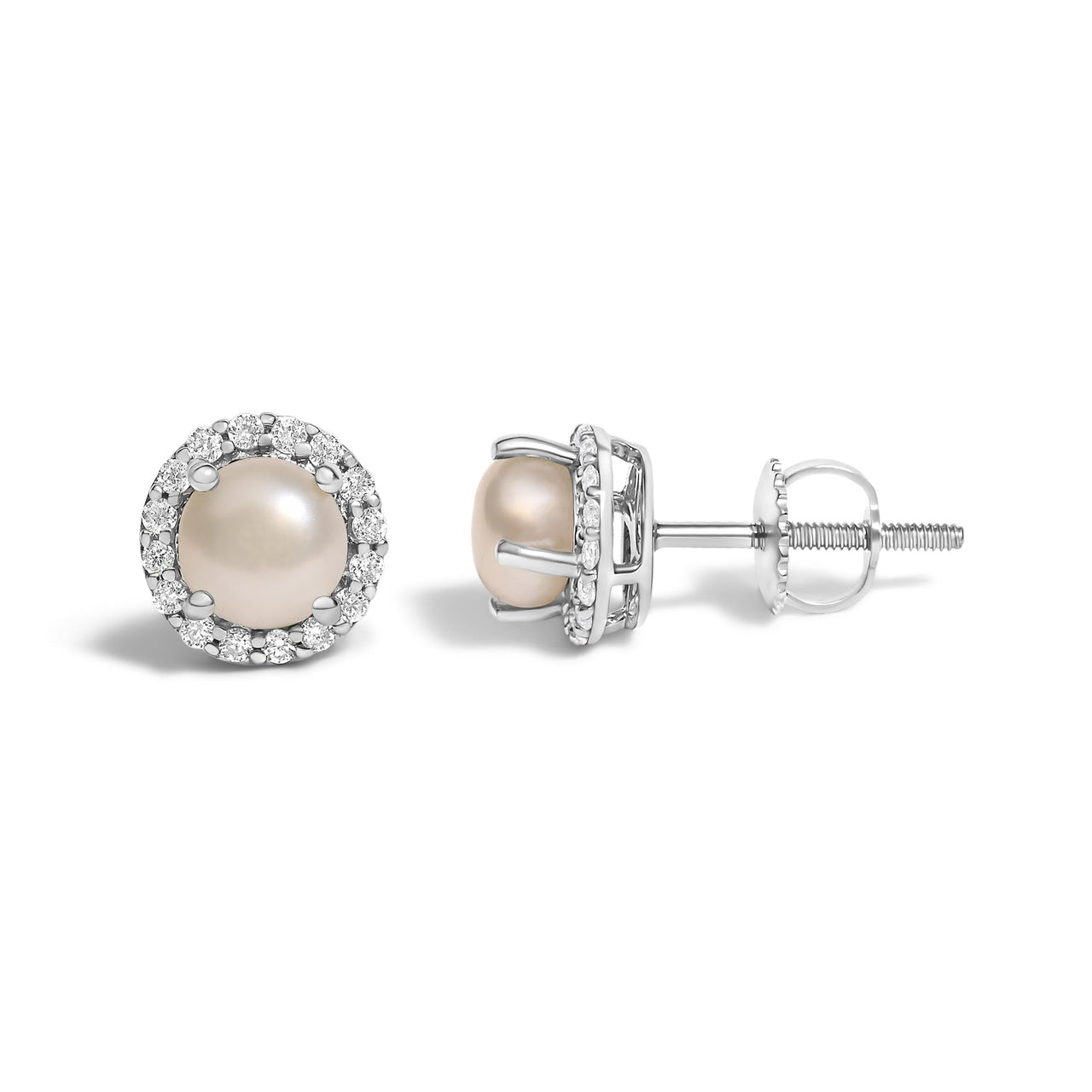 10K Gold Gemstone and 1/6 Cttw Diamond Halo Stud Earring