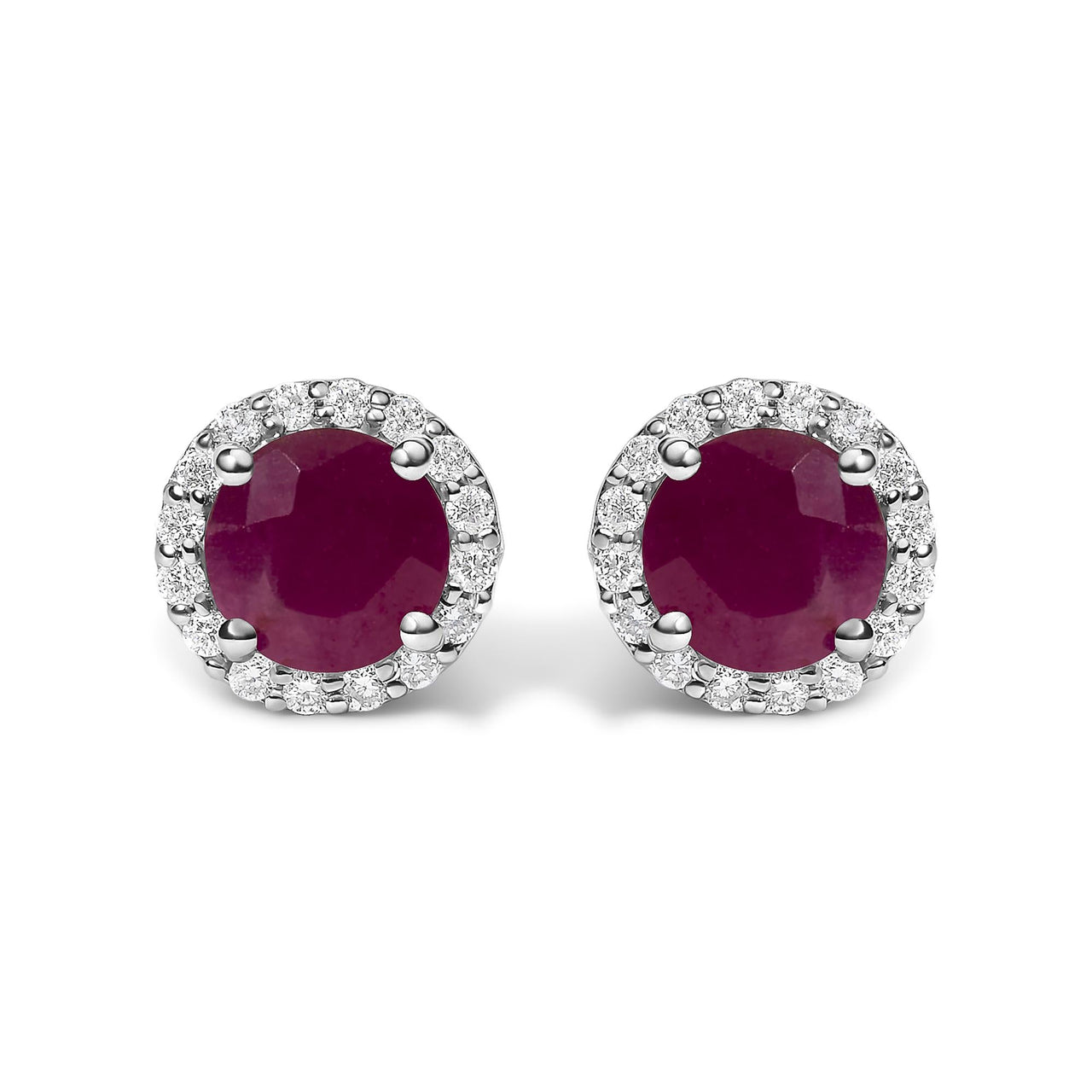 10K Gold Gemstone and 1/6 Cttw Diamond Halo Stud Earring