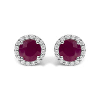 10K Gold Gemstone and 1/6 Cttw Diamond Halo Stud Earring
