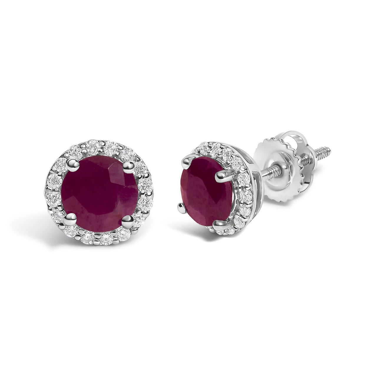 10K Gold Gemstone and 1/6 Cttw Diamond Halo Stud Earring