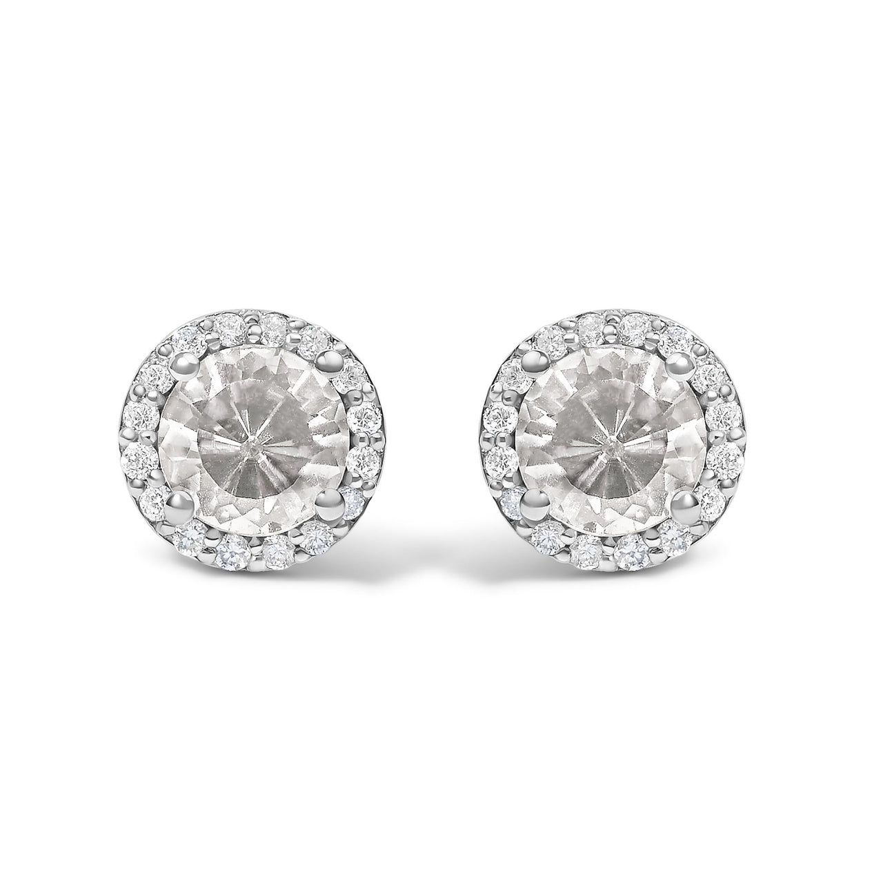 10K Gold Gemstone and 1/6 Cttw Diamond Halo Stud Earring
