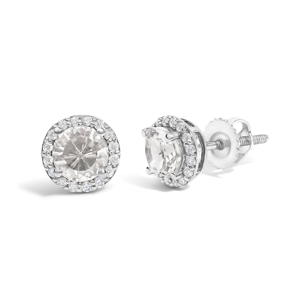 10K Gold Gemstone and 1/6 Cttw Diamond Halo Stud Earring
