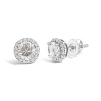10K Gold Gemstone and 1/6 Cttw Diamond Halo Stud Earring