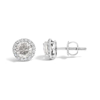 10K Gold Gemstone and 1/6 Cttw Diamond Halo Stud Earring