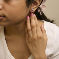 10K Gold Gemstone and 1/6 Cttw Diamond Halo Stud Earring