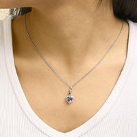 .925 Sterling Silver Heart Shape Purple Amethyst and White Sapphire Halo Earring Necklace Set