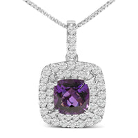 .925 Sterling Silver Created Purple Amethyst and White Sapphire Halo Pendant Earring Set