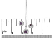 .925 Sterling Silver Created Purple Amethyst and White Sapphire Halo Pendant Earring Set