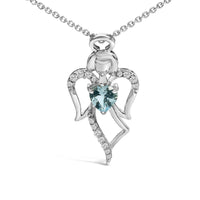 .925 Sterling Silver Created Blue Topaz Angel Pendant Necklace