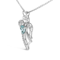 .925 Sterling Silver Created Blue Topaz Angel Pendant Necklace