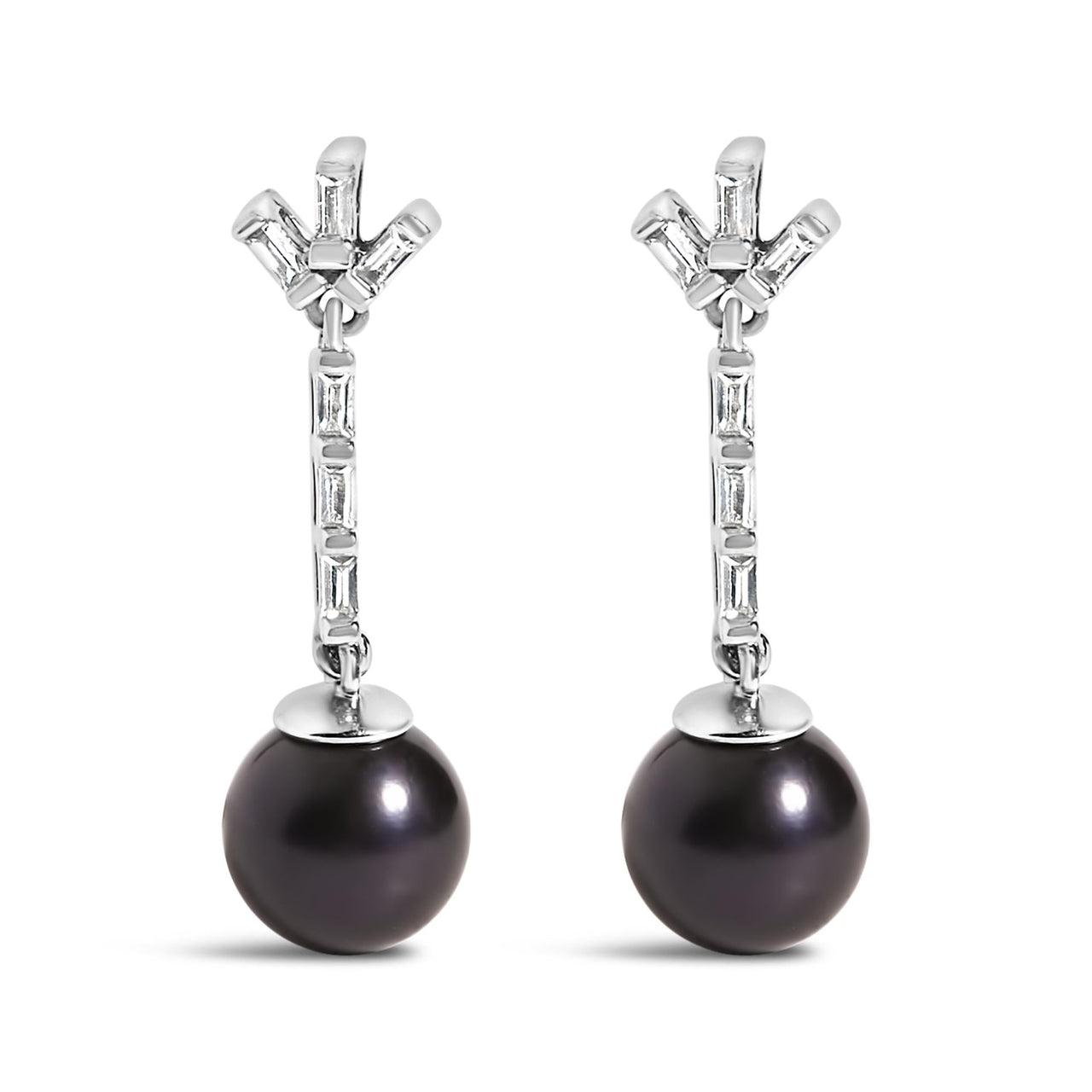 .925 Sterling silver 7MM Cultured Black Pearl and White sapphire Drop and Dangle Earring