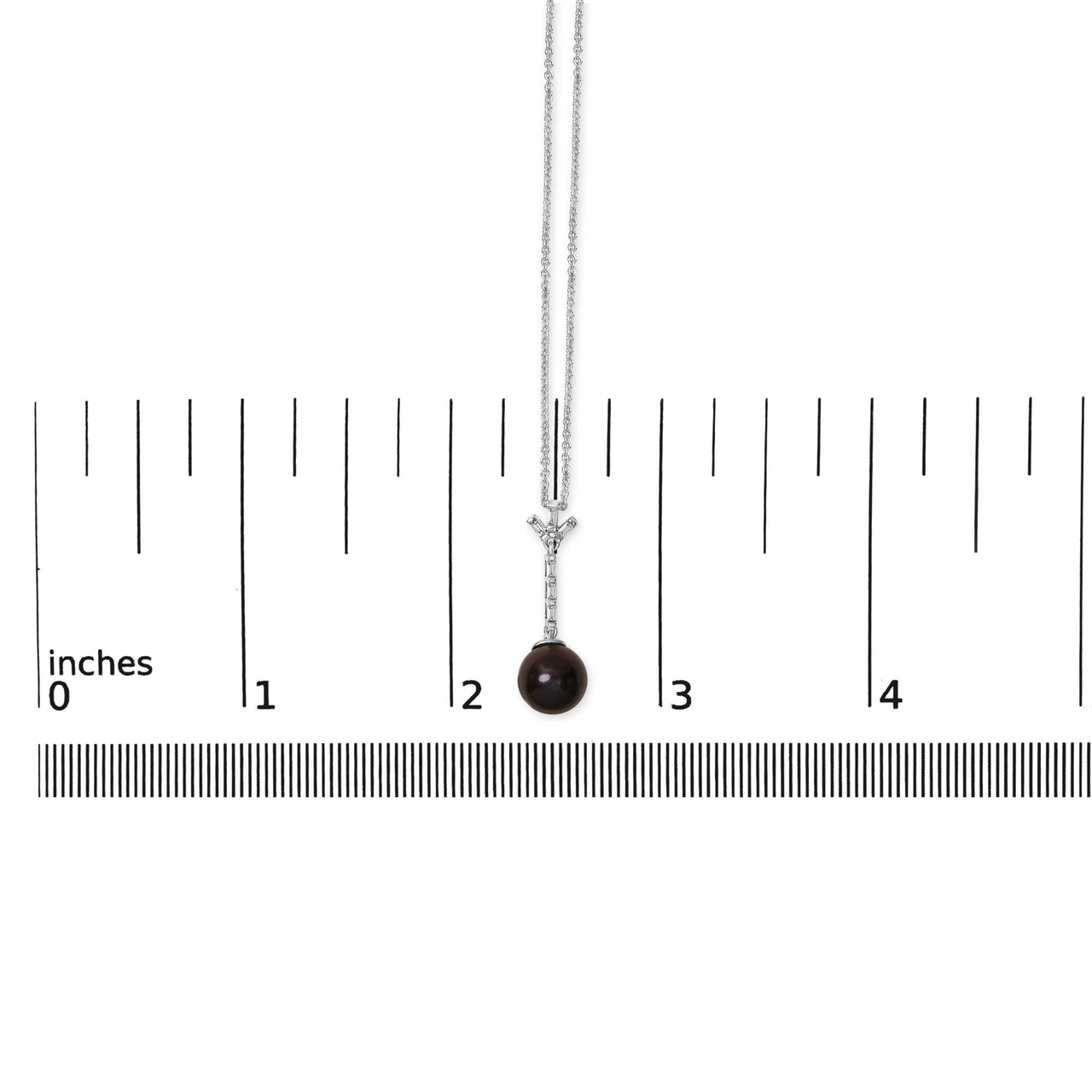 .925 Sterling Silver 8mm Black Pearl and Created White Sapphire Pendant Pendant Necklace