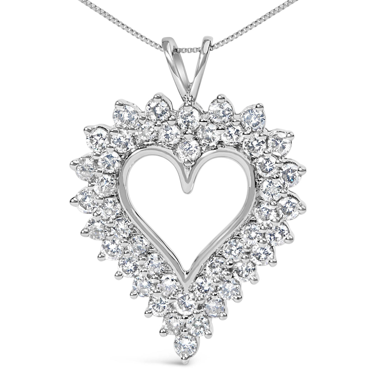 .925 Sterling Silver 3.00 Cttw Round Cut Diamond Cluster Heart 18" Pendant Necklace (K-L Color, I1-I2 Clarity)