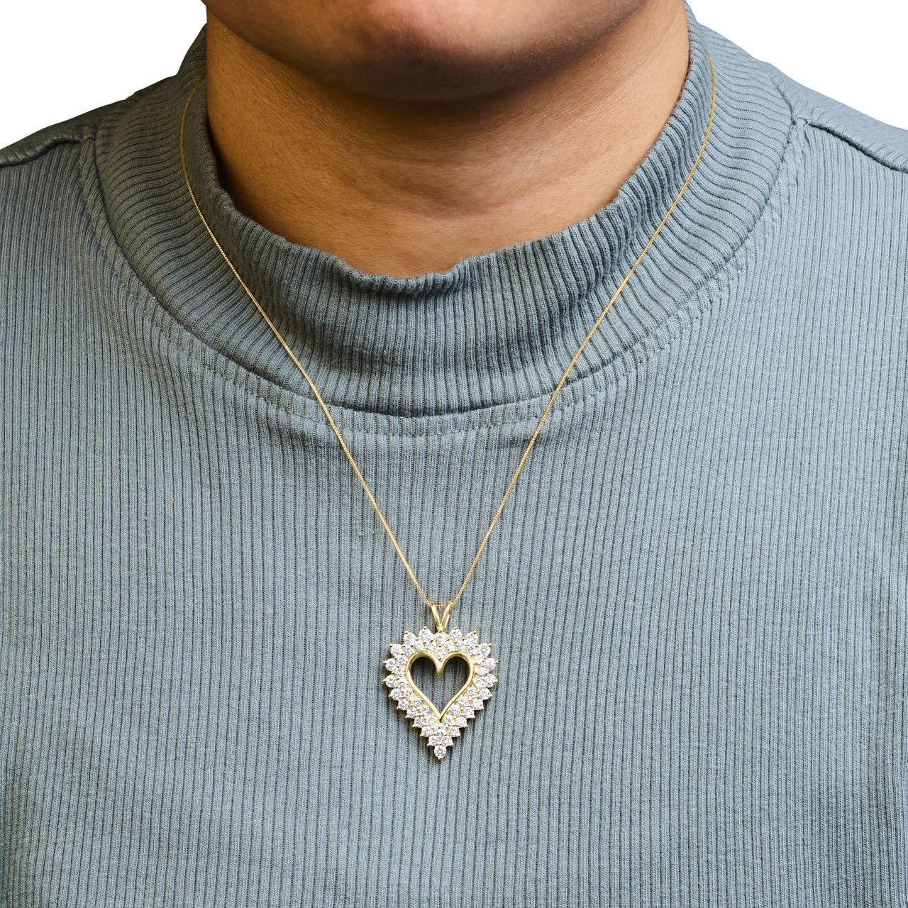 14K Yellow Gold Plated .925 Sterling Silver Brilliant-Cut Diamond Open Heart 18" Pendant Necklace (K-L Color, I1-I2 Clarity)