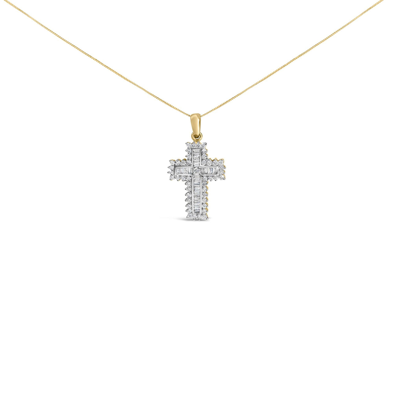 14K Yellow Gold 2.0 Cttw Multi-Row Diamond Cross Pendant Necklace